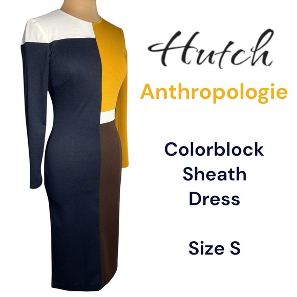 Anthropologie Hutch multicolor color block fitted sheath midi dress Size S - Picture 1 of 8
